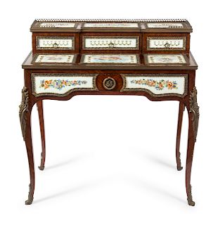 A Louis XV Style Porcelain and Gilt Bronze Mounted Dressing Table