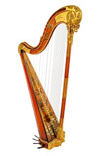 A Louis XVI Parcel Gilt and Painted Satinwood Harp