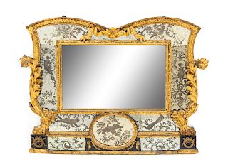 An Italian Etched Glass and Giltwood Mirror