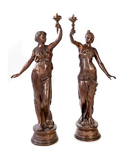 A Pair of Continental Bronze Figural Torcheres