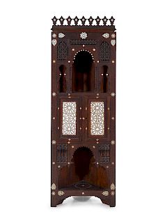 An Ottoman Turkish Carved and Inlaid Corner Cabinet