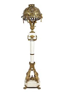 An American Gilt Bronze and Marble Floor Lamp