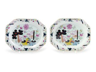 A Pair of Chinese Export Sacred Fungi Porcelain Platters