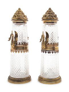 A Pair of Empire Style Gilt Bronze Mounted Cut Glass Vases