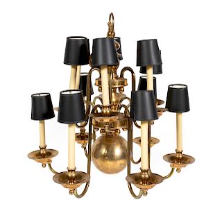A Dutch Baroque Style Brass Six-Light Chandelier