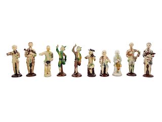 A Set of Ten Staffordshire Pottery Musical Figures