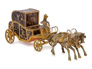 An English Tortoise Shell Veneered Model of a Carriage 