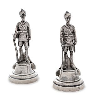 A Pair of Edwardian Silver Figural Menu-Card Holders
Height 4 inches.