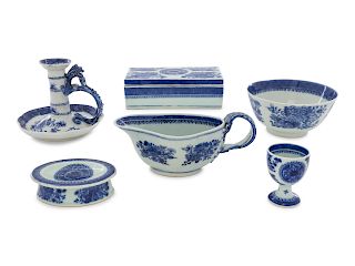 A Collection of Chinese Export Blue Fitzhugh Porcelain Articles
Height of largest 7 1/2 inches. 