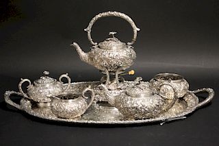 Sam'l Kirk 7-Pc. Sterling Repousse Tea Set c.1910