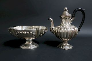 .800 Silver Coffee Pot & Pedestal Bowl