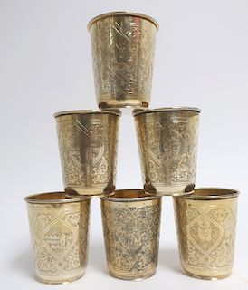 Set of 6 Turkish Silver Gilt Beakers