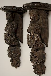Pair of Baroque Style Figural Wall Brackets