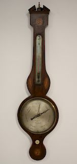 Inlaid Mahogany Banjo Barometer/Thermometer