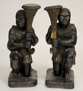 Kneeling Carved Wood Blackamoor Figures, 18th C