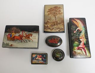 6 Russian Lacquer Small Boxes
