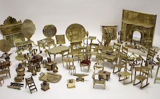 Asstd. Antique Brass Miniature Furniture & Access.