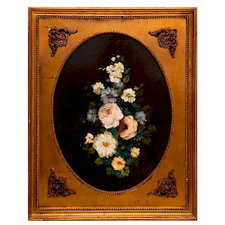 Oudrin. Siglo XX. Bouquet. Óleo sobre fibracel. Enmarcado. 59 x 44 cm