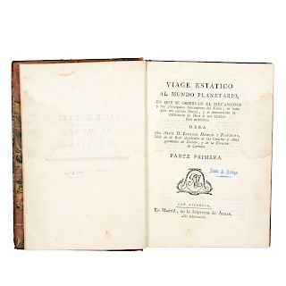 LOTE DE LIBRO: Viage Estático al Mundo Planetario. Hervás y Panduro, Lorenzo. Madrid: En la Imprenta de Aznar, 1793.