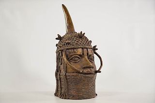 Benin Bronze Oba Head 11.5"