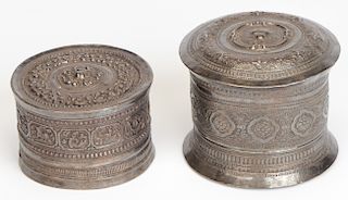 Two Antique Silver Shan Burmese Betelnut Boxes