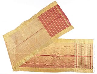 19th C. Gold Zari Thread Brocade Sari