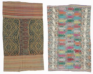 2 West Timor Sarongs with Ikat and Embroidery
