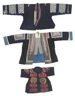 3 Old Silk Embroidered Jackets, Miao People, China