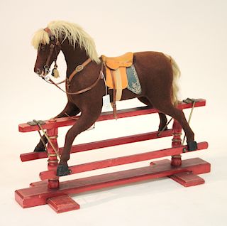 Vintage Hobby Horse, Glider, Brown Felt Body