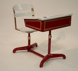 Vintage Paint-Decorated Swivel Seat School Desk