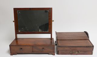 19th C. Campaign Lap Desk, Gentleman's Mirror
