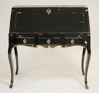 Louis XV Black Lacquered Slant Front Desk