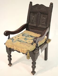 English Jacobean Oak Child's Wainscott Armchair