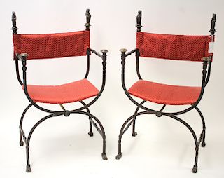 Pair of Renaissance Style Curule Form Armchairs