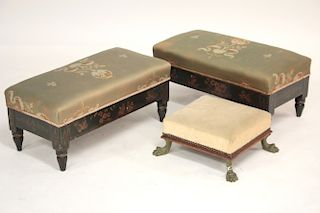 Pair of Low Benches and a Foot Stool