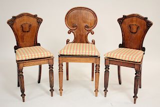 3 Late Regency Mahogany Hall Chairs 19th C.
