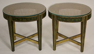Neoclassical Style Oval Paint Decorated End Tables