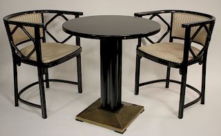 Secessionist Style Ebonized Table & 2 Arm Chairs