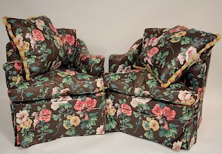 Pair Overstuffed Upholstered Easy Chairs