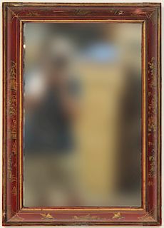 Red Lacquered & Gilt Chinoiserie Mirror