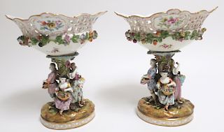 Pair Carl Thieme Potschappel Porcelain Compotes