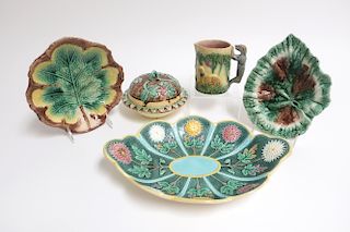5 Majolica Pieces,Wedgwood & Griffin Smith & Hill