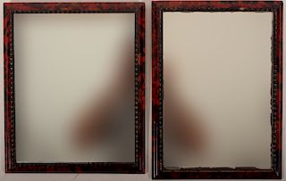 Pair Small Mirrors w/ Red/Black Lacquered Frames