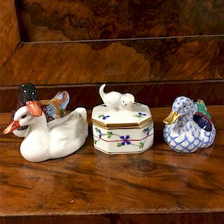 Herend Group: Ducks and Cat Lidded Box