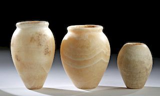 Lot of 3 Egyptian New Kingdom Alabaster Jars