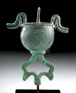 Early Greek Bronze Lidded Pyxis w/ Birds