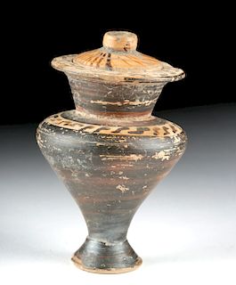 Miniature Greek Pottery Lidded Perfume Jar