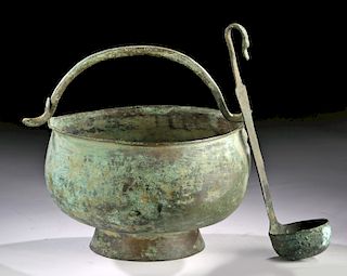 Roman Brass Situla and Bronze Ladle