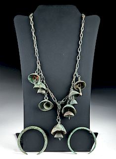 Luristan Bronze Bell Necklace + 2 Bronze Bracelets