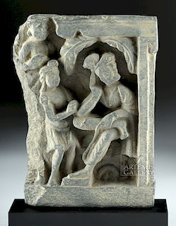 Gandharan Grey Schist Relief w/ Three Figures
